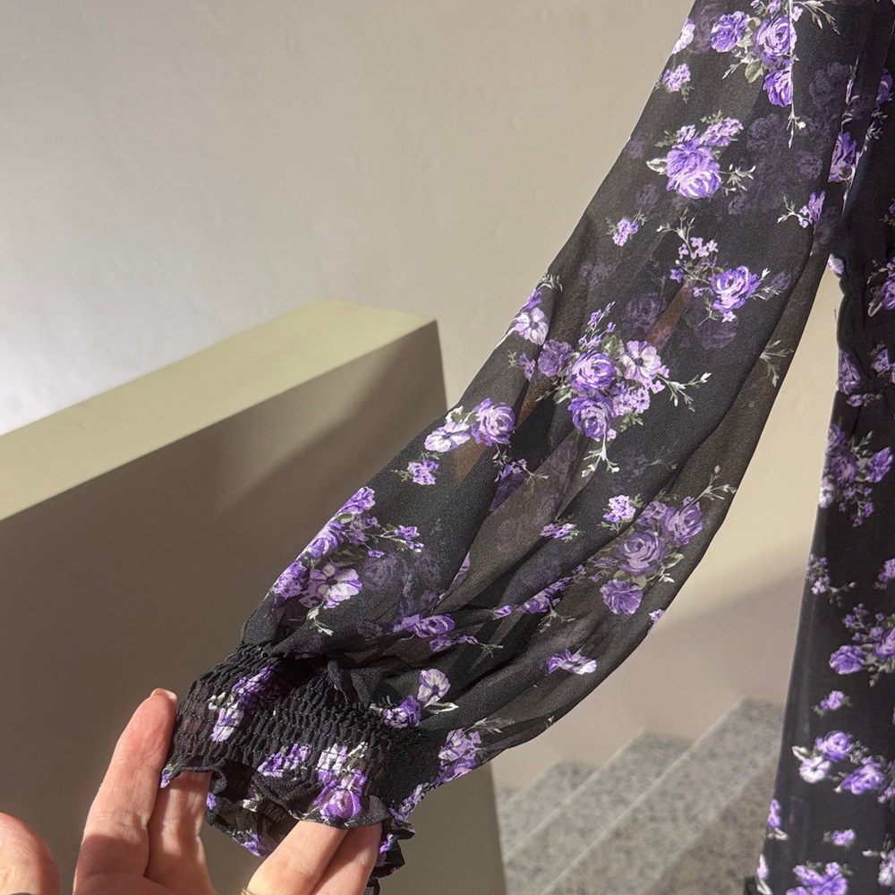 Lucy Paris Black and Purple Floral Long Sleeve Dress - Picture 7 of 7